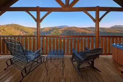 deck of a Smoky Mountain cabin with mountain views