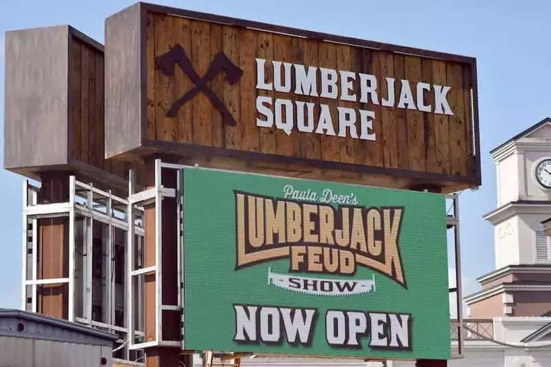 Lumberjack Feud Show sign