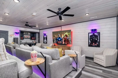 home theater room in Smoky Mountain cabin